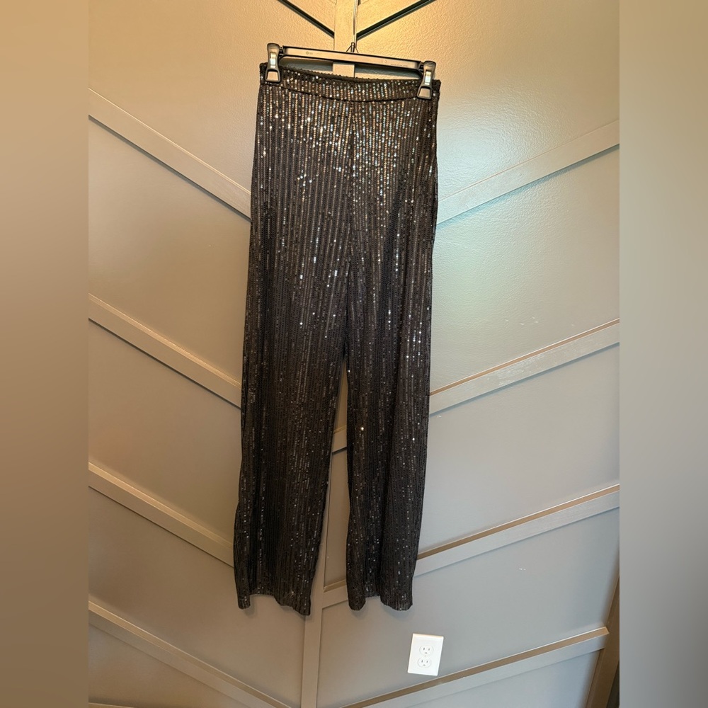 💙Black Sequin wide leg pants NWT